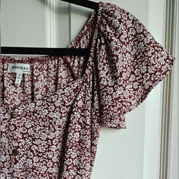 Monteau Floral Print Rust Dress, Size S - Picture 3 of 7
